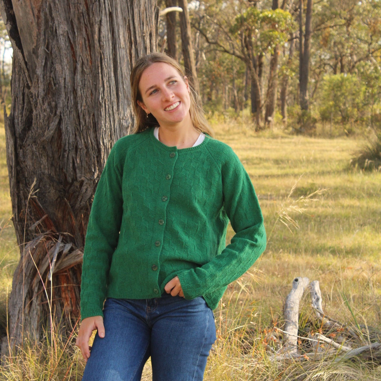 Mansted Koda Cardigan in Green Lambswool.