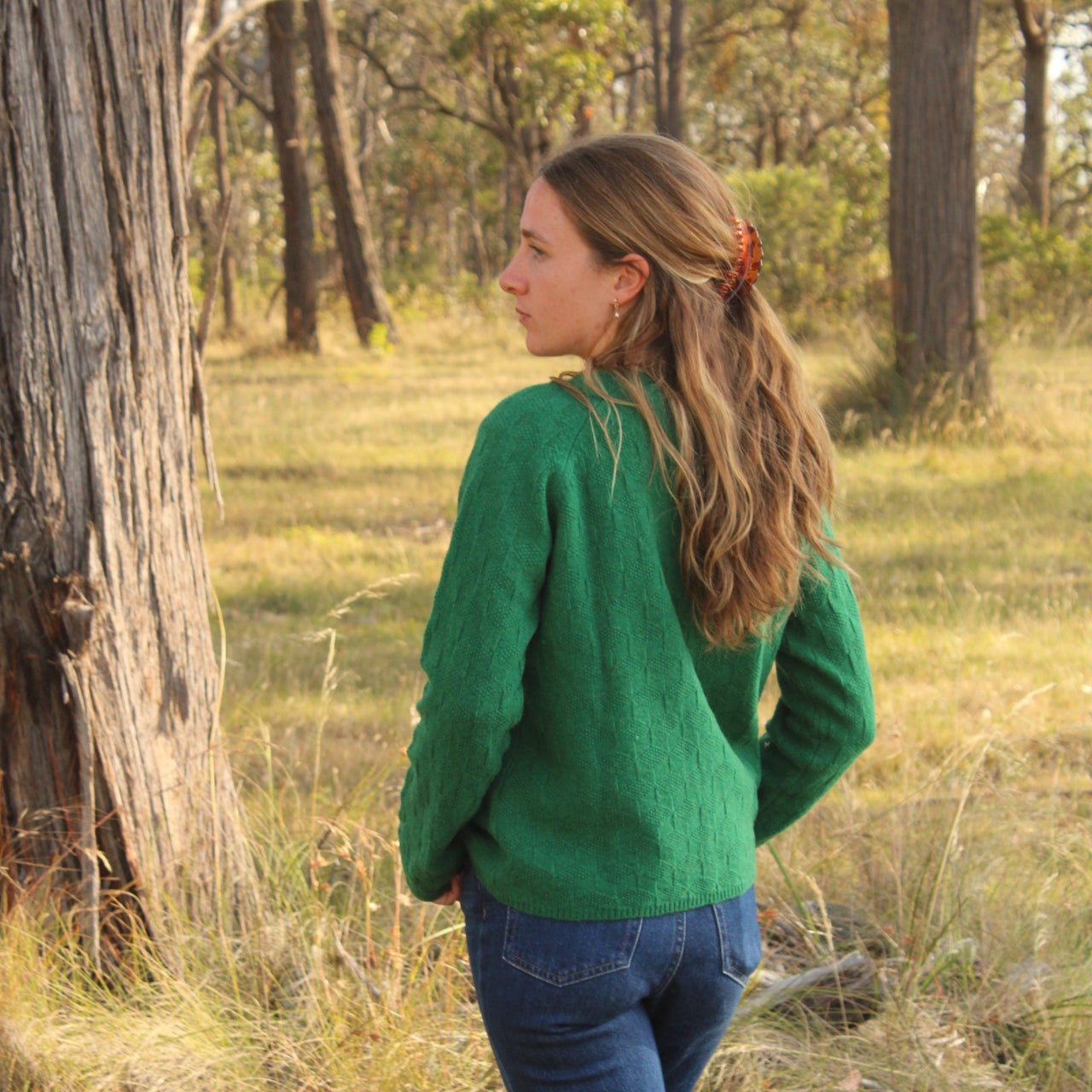 Mansted Koda Cardigan in Green Lambswool.