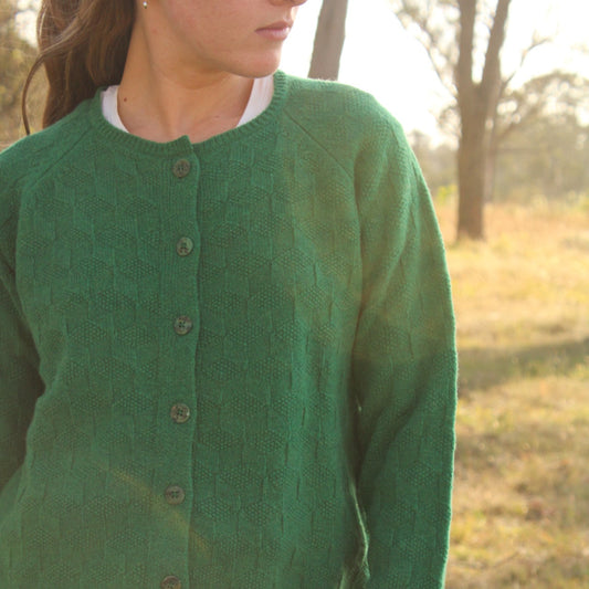 Mansted Koda Cardigan in Green Lambswool.