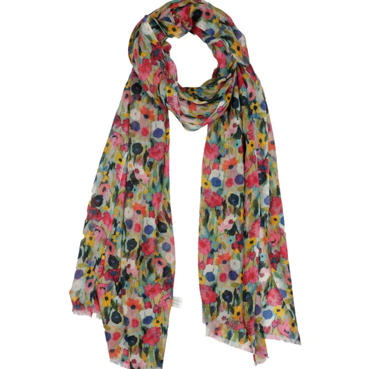 Linen scarf - field of flowers.