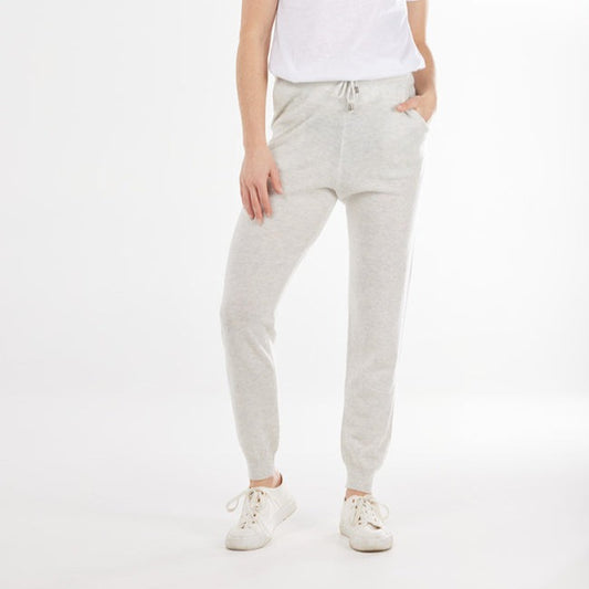 Quality Merino Wool and Cashmere Lounge Pants from Bridge and Lord in light grey.