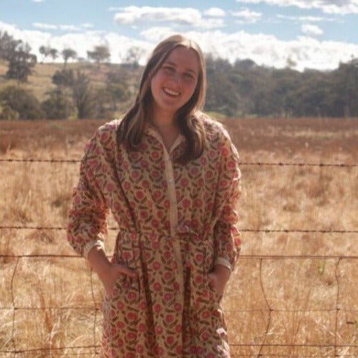 Mandalay Designs Shirt Dress in Wheat.