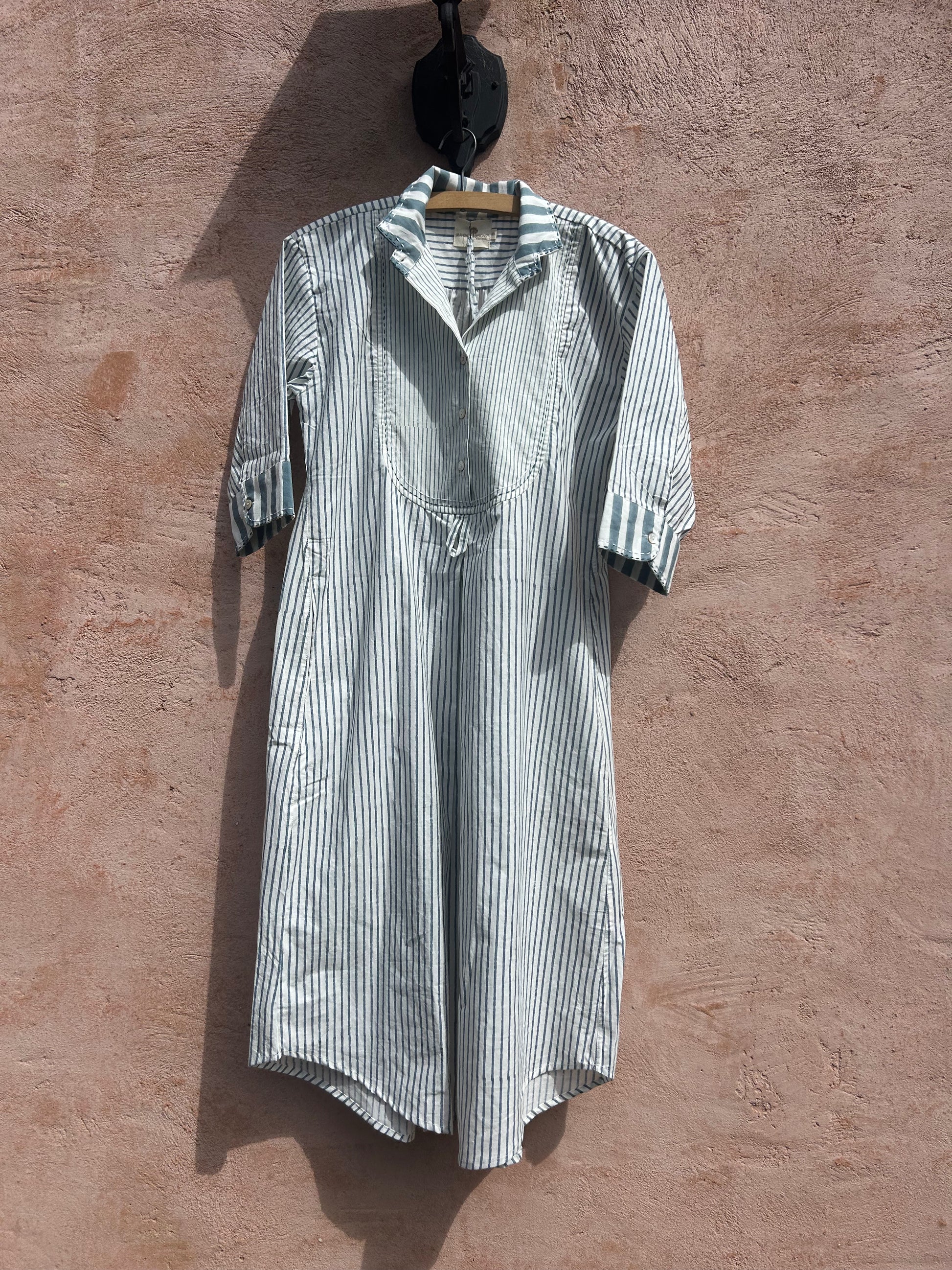 Mandalay Designs blue and white stripe dress for summer.