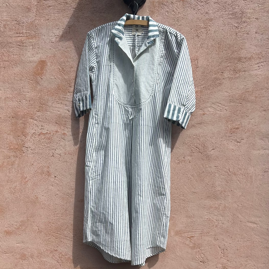 Mandalay Designs blue and white stripe dress.