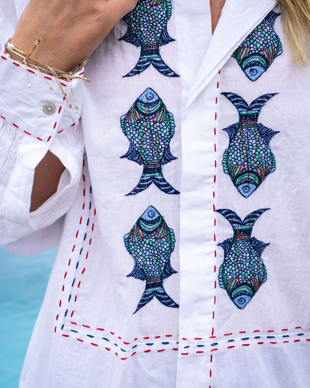 Mandalay Designs embroidered fish detail