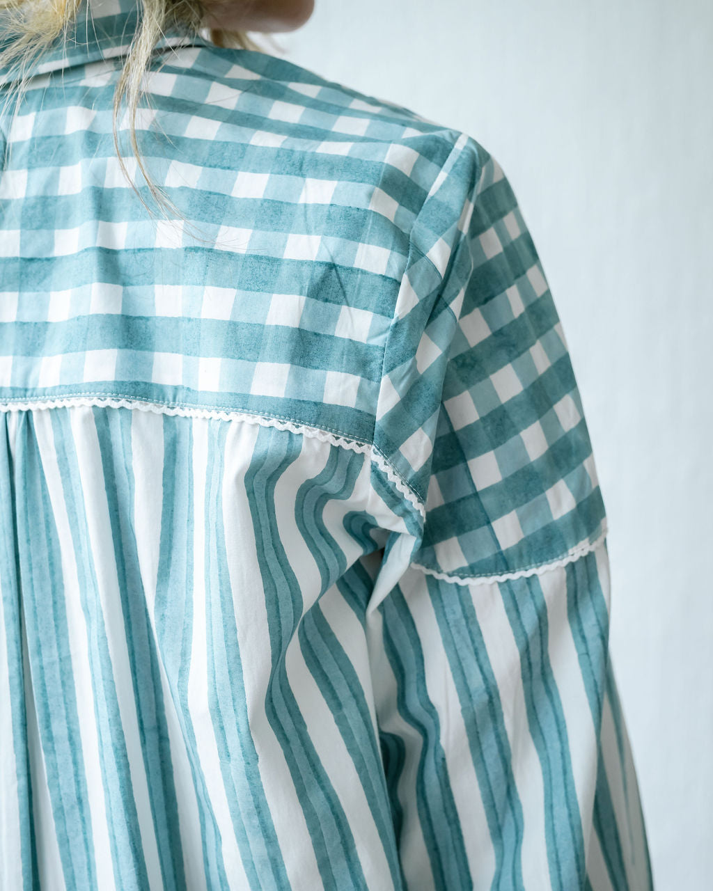 Mandalay Designs harry Stripe Shirt in chambray - blue gingham with detail at back