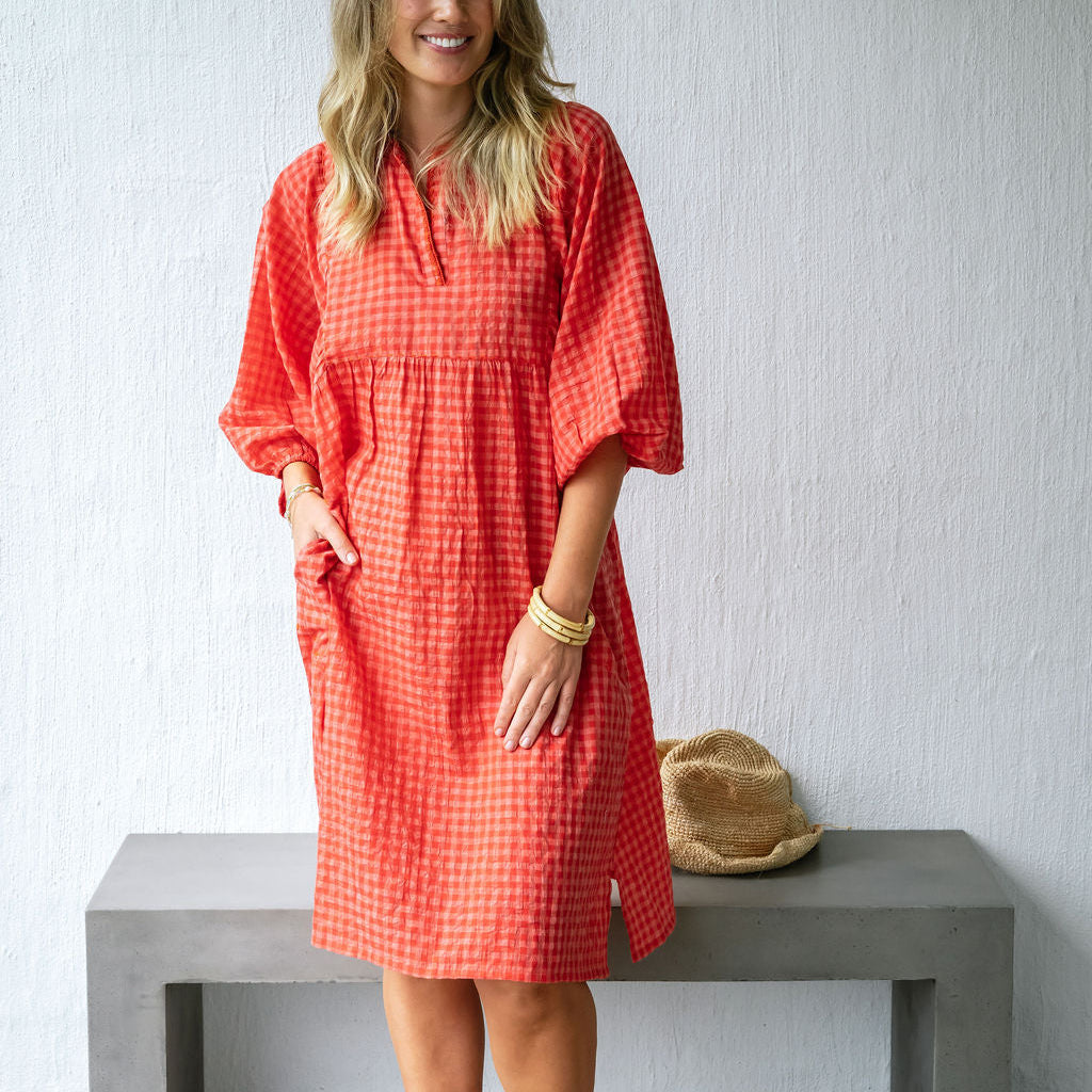 Mandalay Designs Picnic dress in Rose gingham searsucker