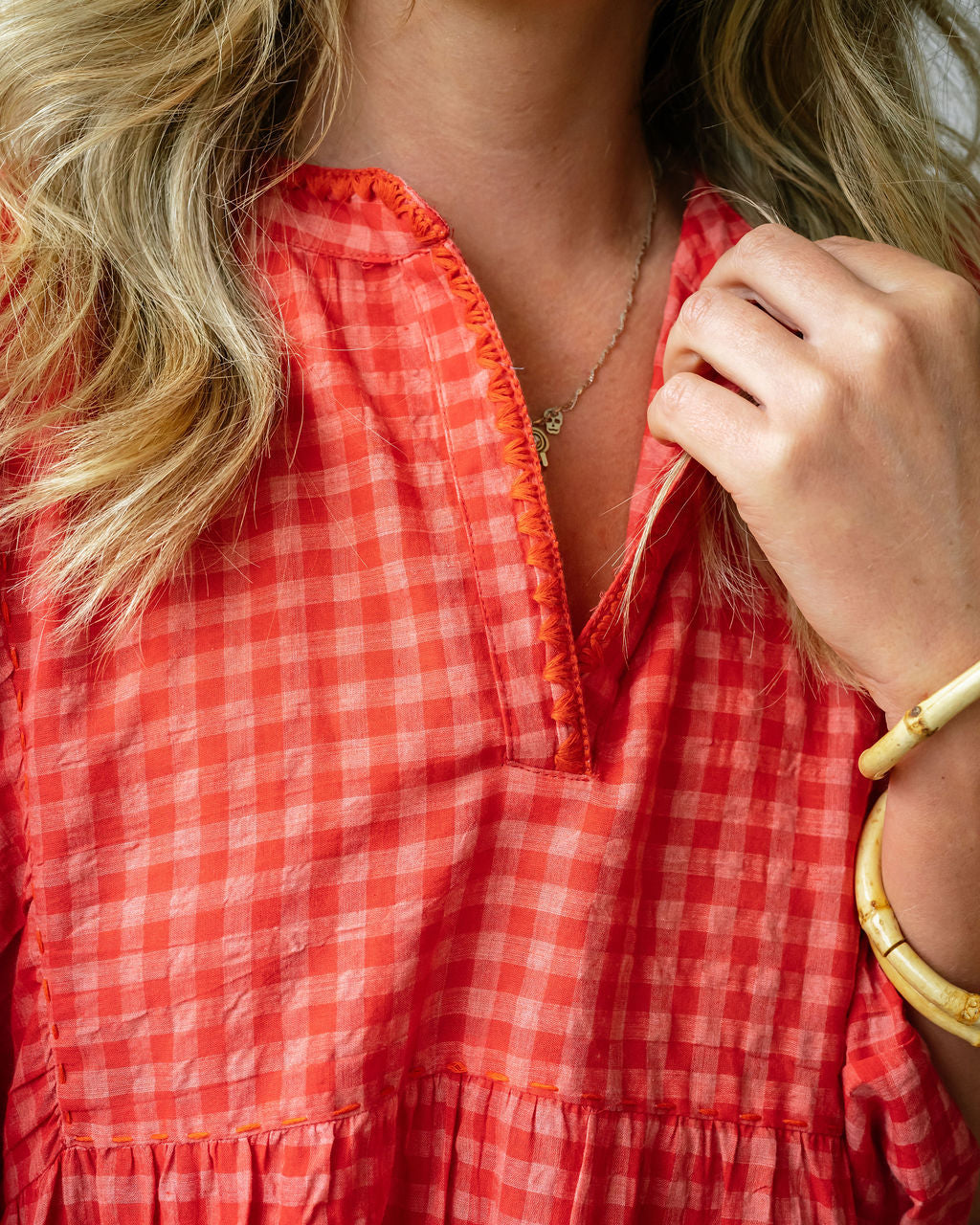 Mandalay Designs Gingham Sear sucker dress in red