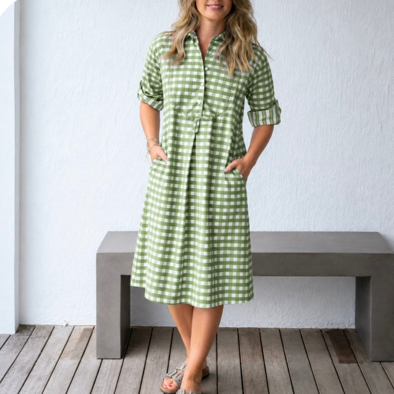 Manadaly Designs Shirtdress in Sweet pea Green for summer