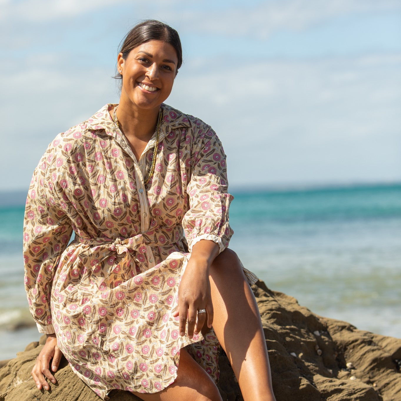 Mandalay Designs Shirtmaker Dress in Wheat.