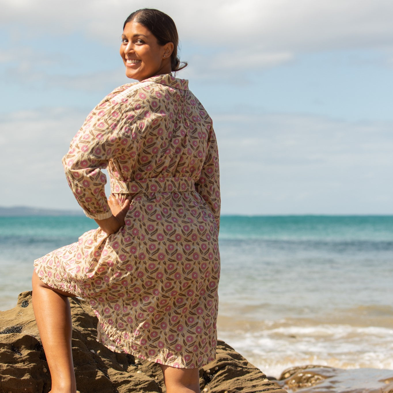 Mandalay Designs Shirt Dress in Wheat.