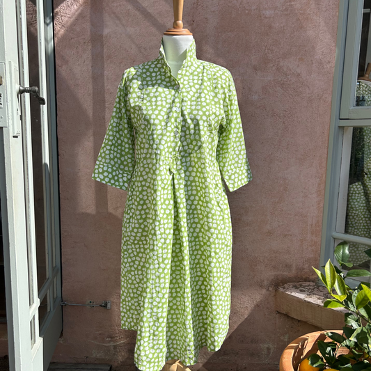 Spotty dress in Green Coton.