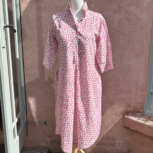 Spotty dress in Pink - organic cotton from mandalay designs.