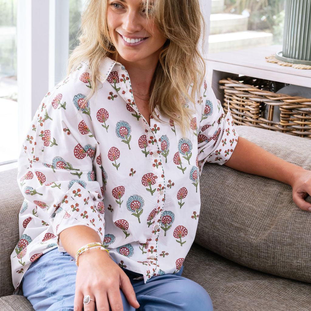Mandalay Designs cotton block print poppy shirt