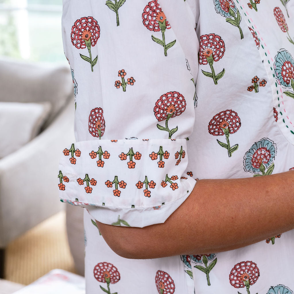 Mandalay Designs shirt dress in Poppy block print