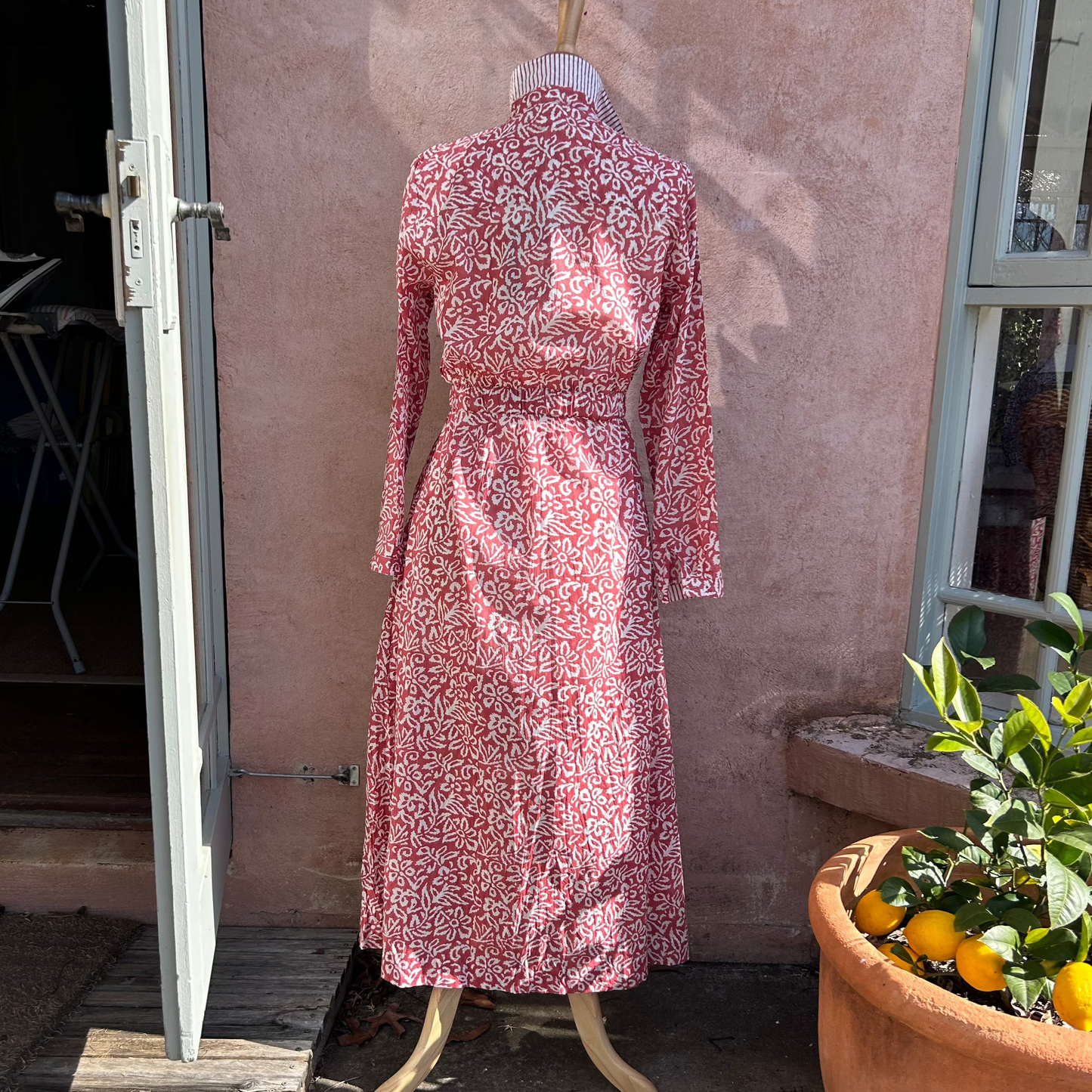 Block Print dress, Vole cotton in Red from Mandalay Designs.