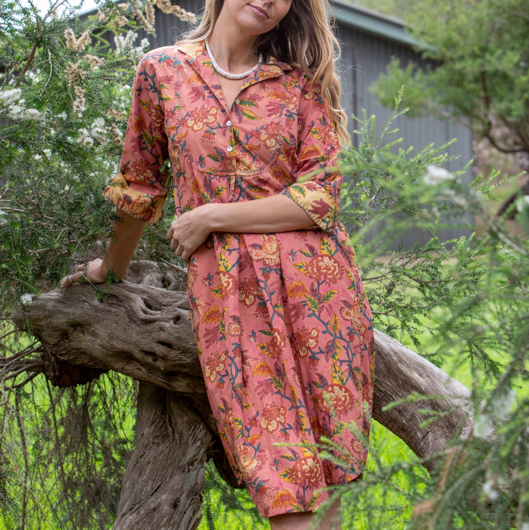 Mandalay Designs Charleston shirtdress in organic cotton. All natural fibres.