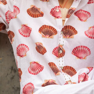 Mandalay Designs Shirt. Scallop shell print with hand stitching.
