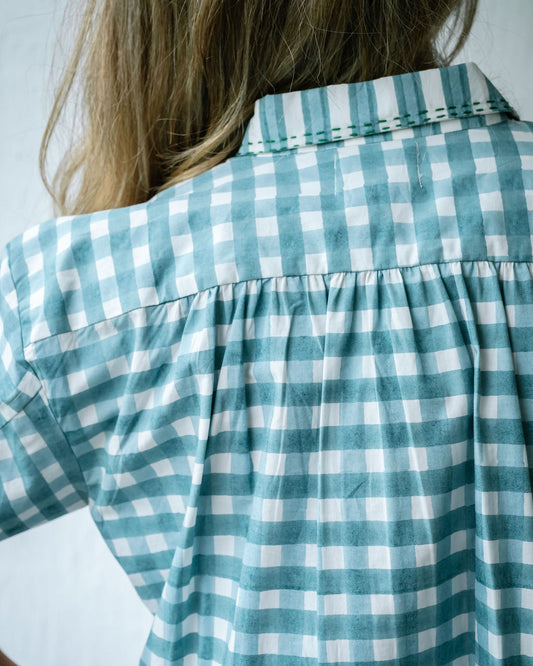 Mandalay Designs midi shirtdress in blue gingham