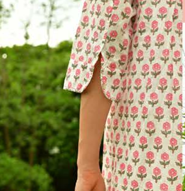 Sleeve of Mandalay Shirtdress in small marigold white