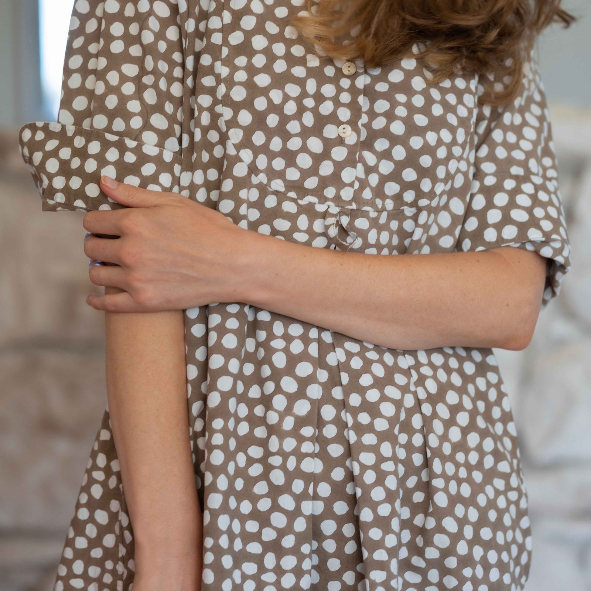 Mandalay designs spotty dress coconut organic cotton free shipping.