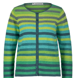 Mansted's Frail Striped cotton cardigan in Green, front view