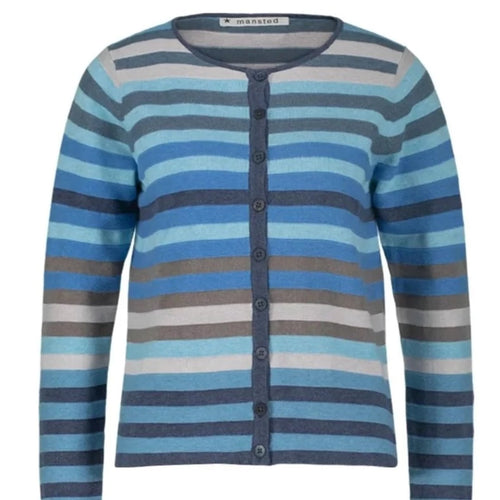 Mansted Frail Striped cotton cardigan in soft blue front view
