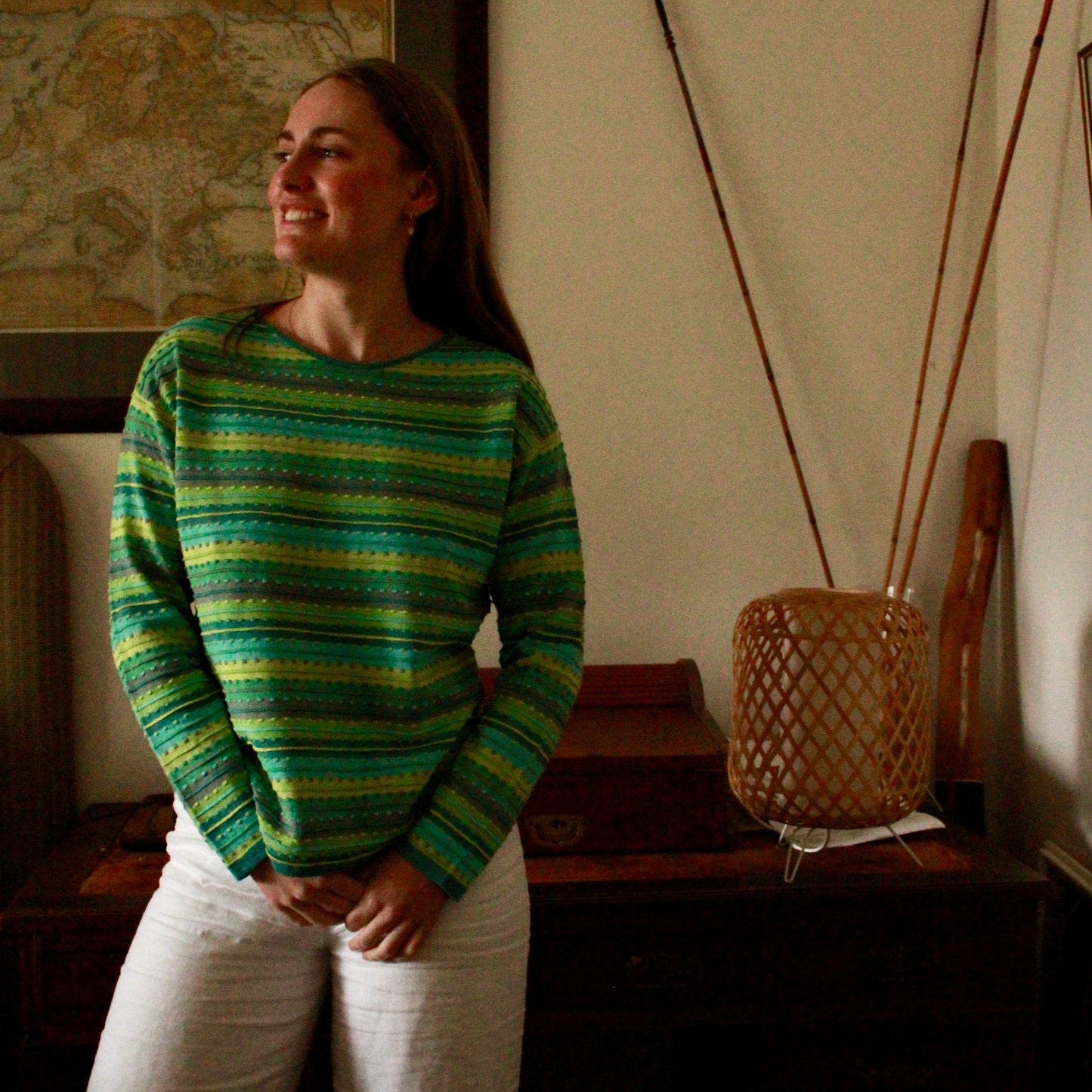 Womens striped shirt from Mansted. Green striped top