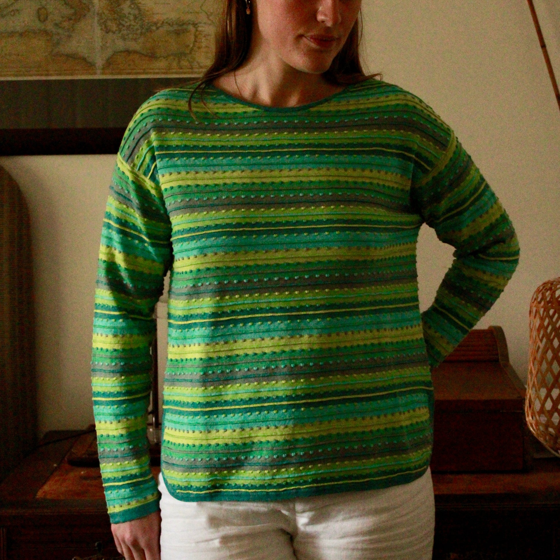 Stripy top from Mansted in green.