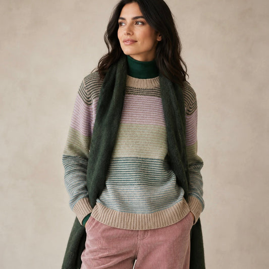 Mansted wool striped jumper in pinks and green and beige