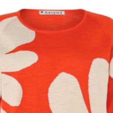 Mansted Knitwear. Orange floral long sleeve top.