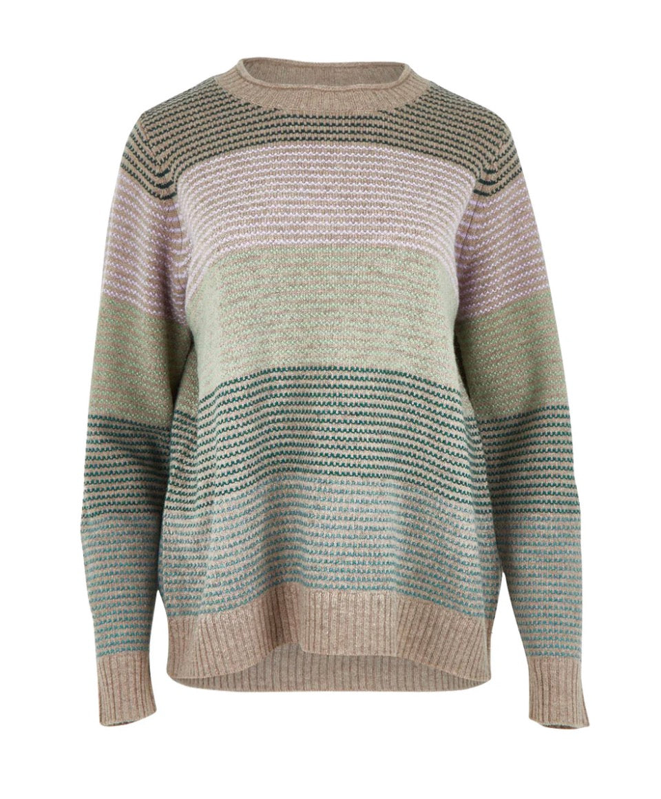 Mansted Striped wool jumper. Louise in Mushroom. Quality knitwear.