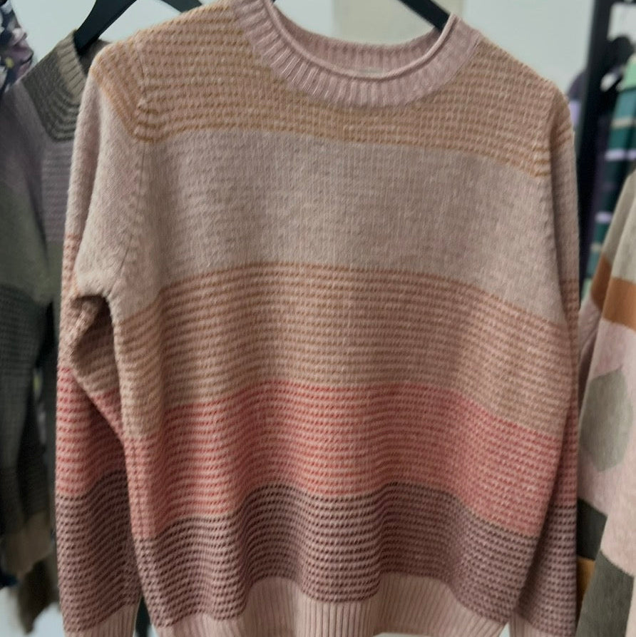 Mansted woollen jumper in oat with pink stripes
