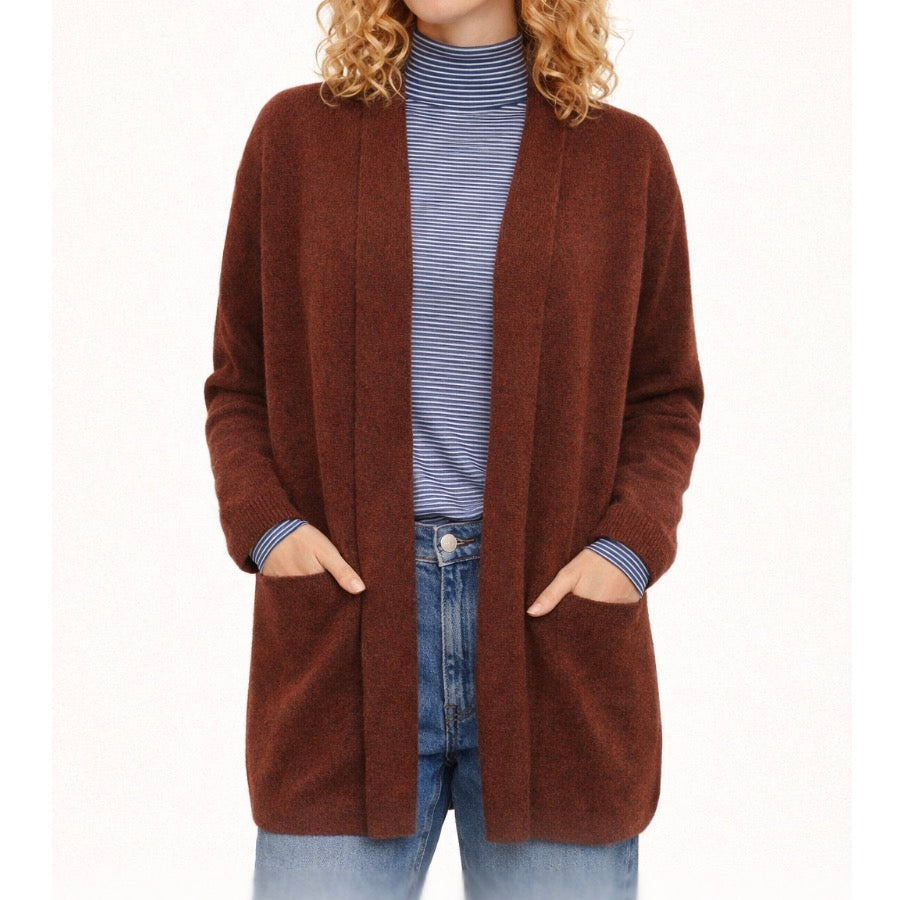 Mansted Long cardigan edge to edge in Spice. Woollen knitwear,