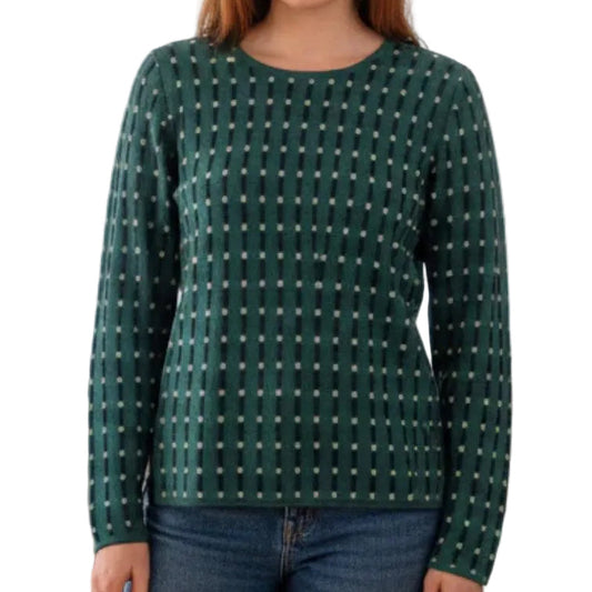 Mansted wool top in green with navy and white.
