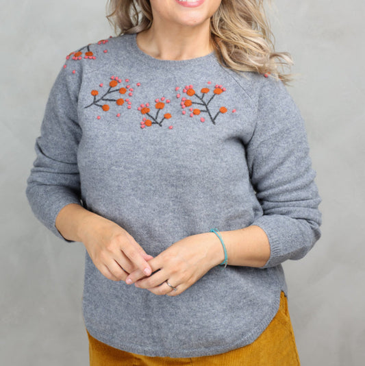 Mansted Embroidered Jumper in Grey.