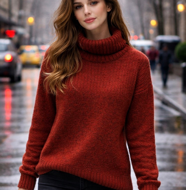 Mansted yak wool jumper in Spice.100% Natural fibres. Berrima's Overflow 