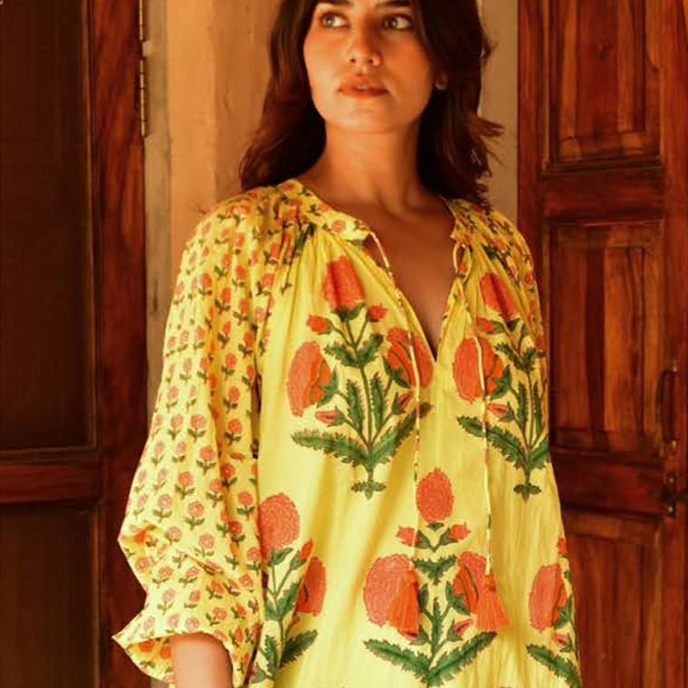 Mandalay designs bobby top in Marigold Sunshine