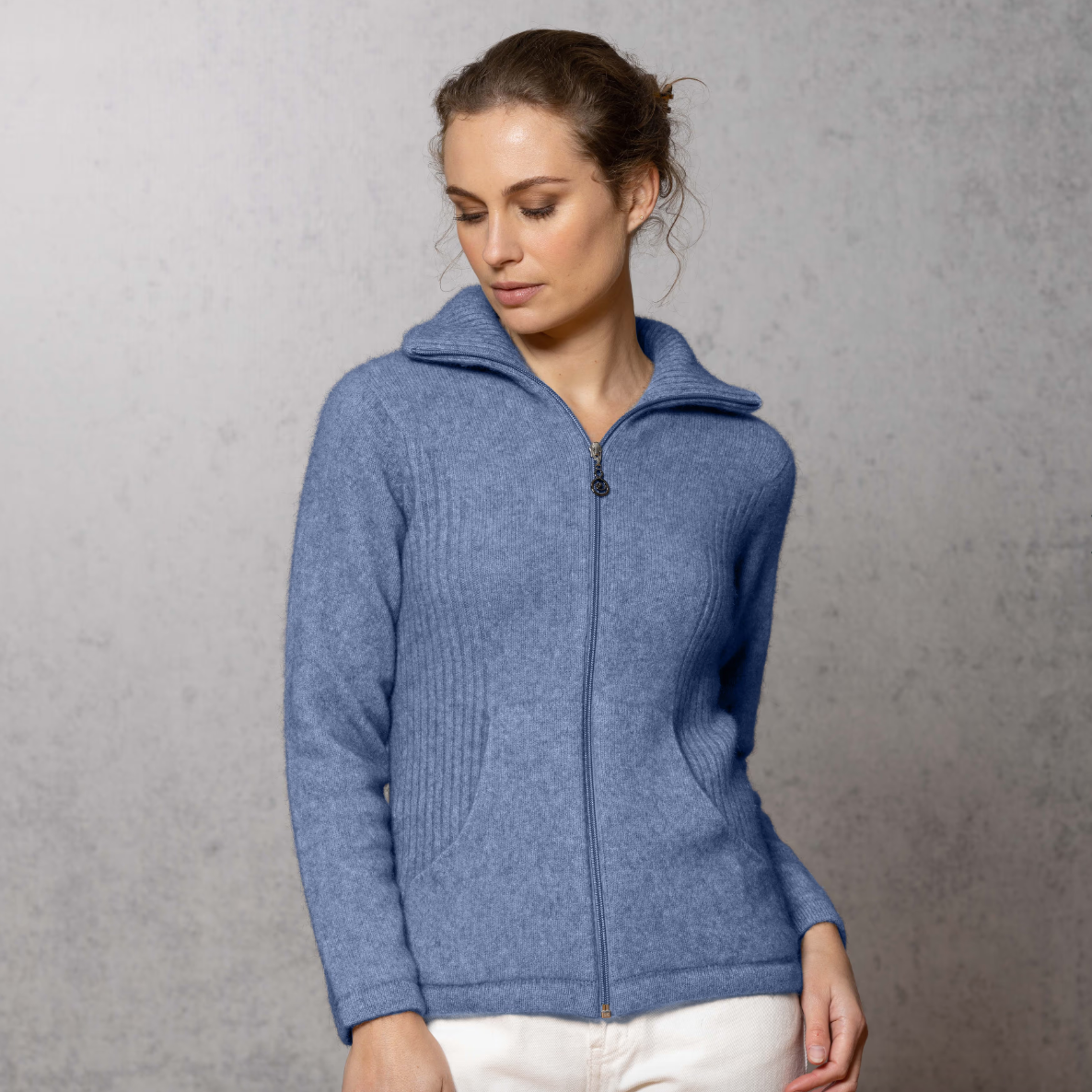 Noble Wilde's blue, possum and merino, zip cardigan 