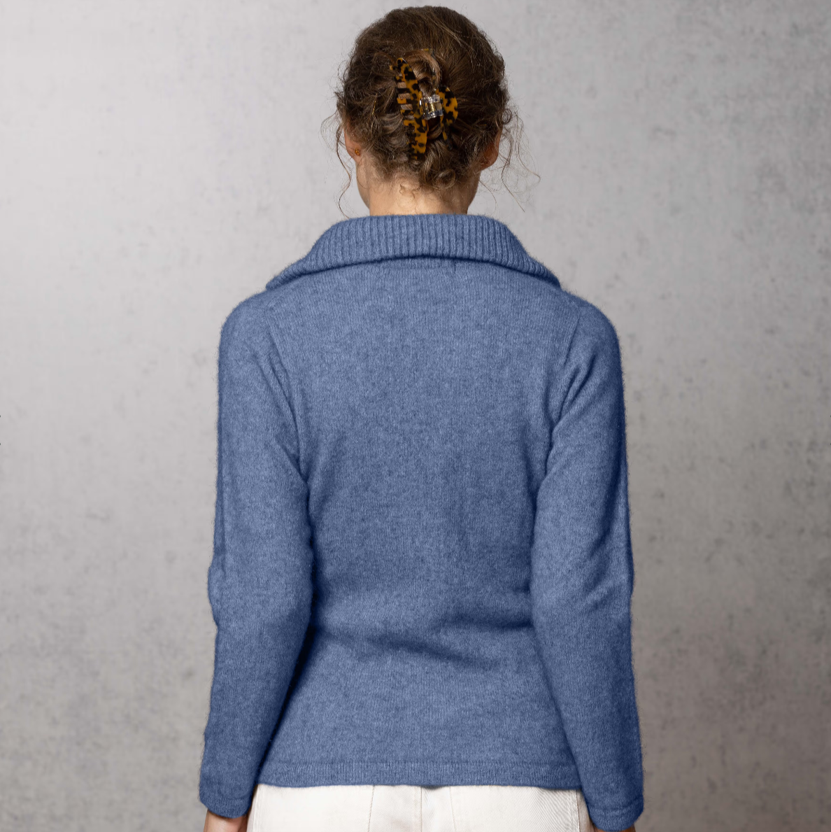 Noble Wilde's blue, possum and merino, zip cardigan 