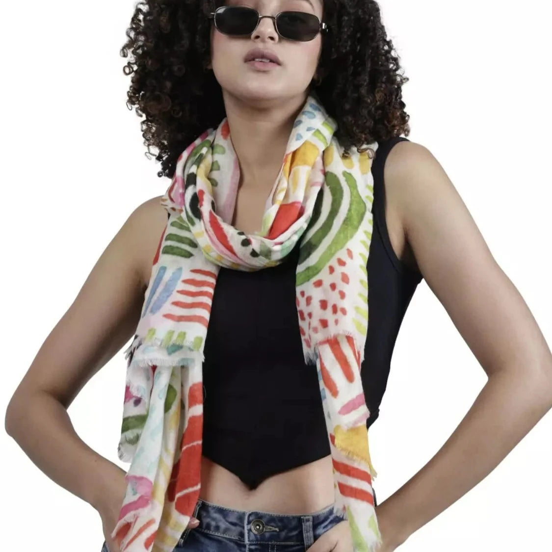 Quality Merino Wool and Silk scarf colourful abstract.