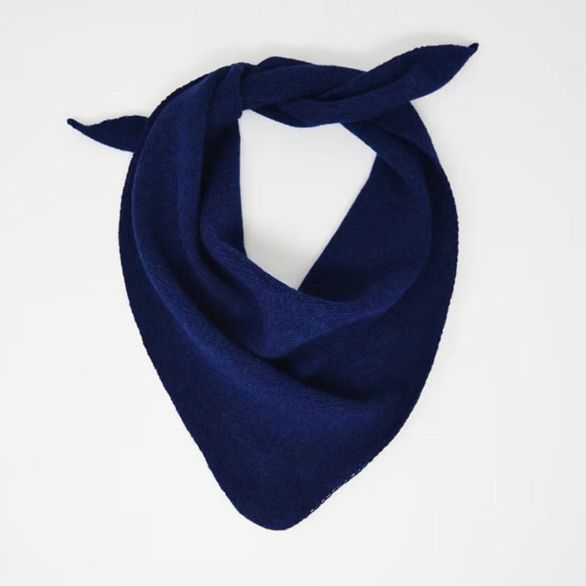 Merino wool triangle scarf in blue. Scottish knitwear 