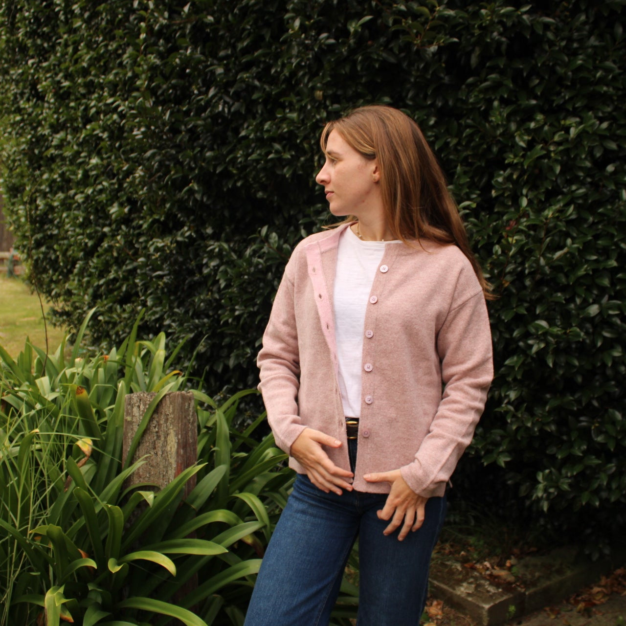 Pink lambswool cardigan from Nature of Knitwear