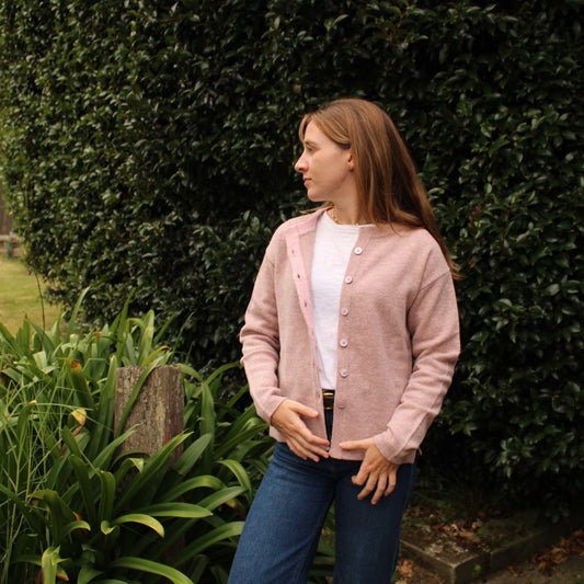 Pink lambswool cardigan from Nature of Knitwear