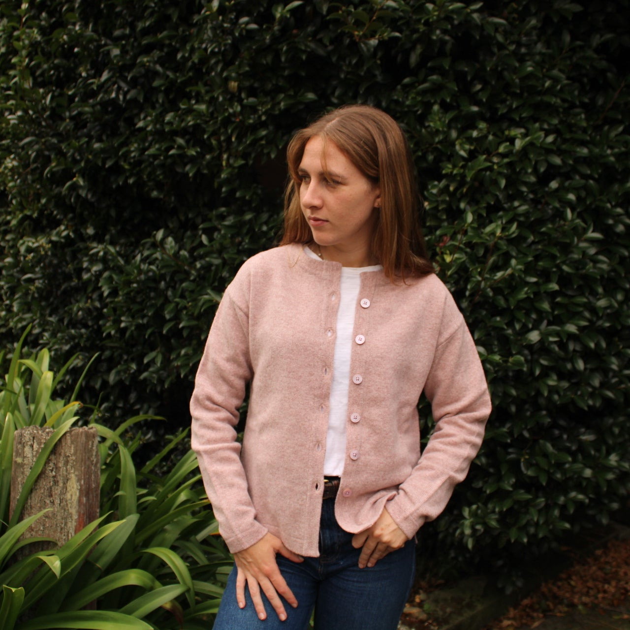 Wool scandi cardigan from Nature of Knitwear in pink