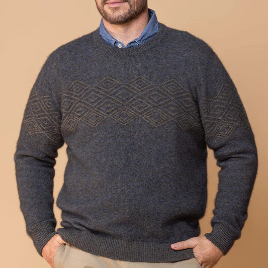 Pouum and Merino Wool Men's Crew neck jumper in dark grey