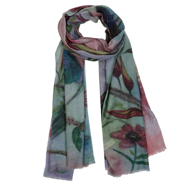 Merino and silk scarf greens