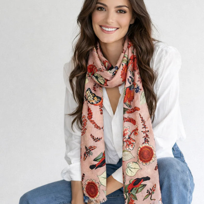 Merino and silk scarf in pinks