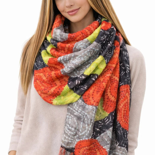 merino woo and silk lightweight scarf with woll embroidery