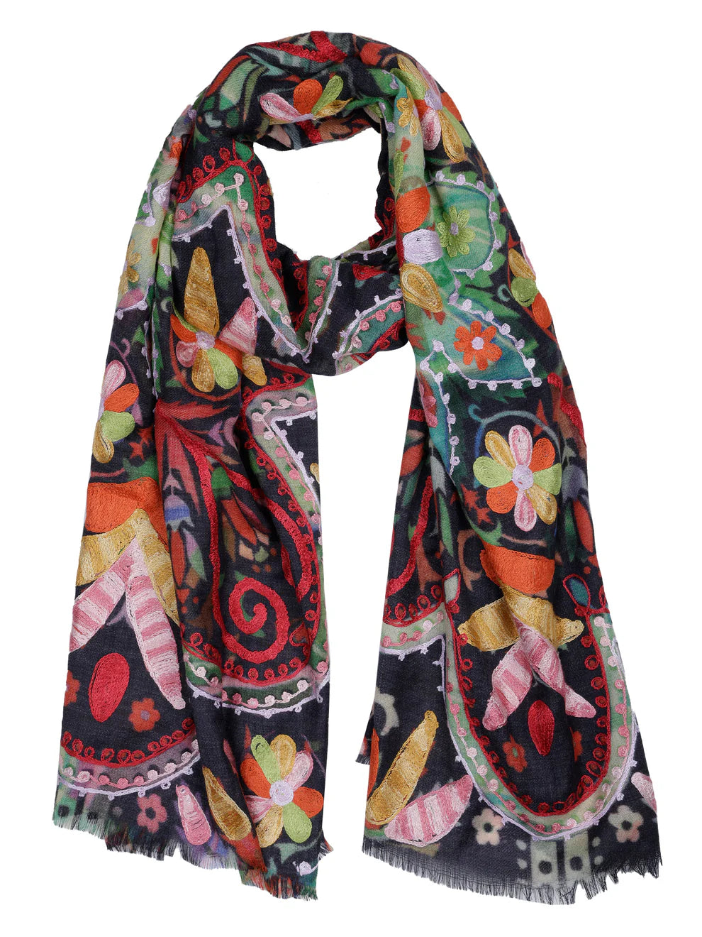 Hand embroidered shawl or scarf